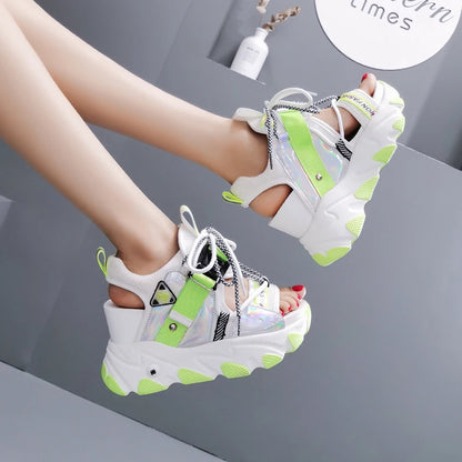 Women Chunky Platform Sandals Designers New Brand 2025 Summer Beach Casual Shoes Woman Lace Up Wedges 9CM Fashion Sandal Ladies