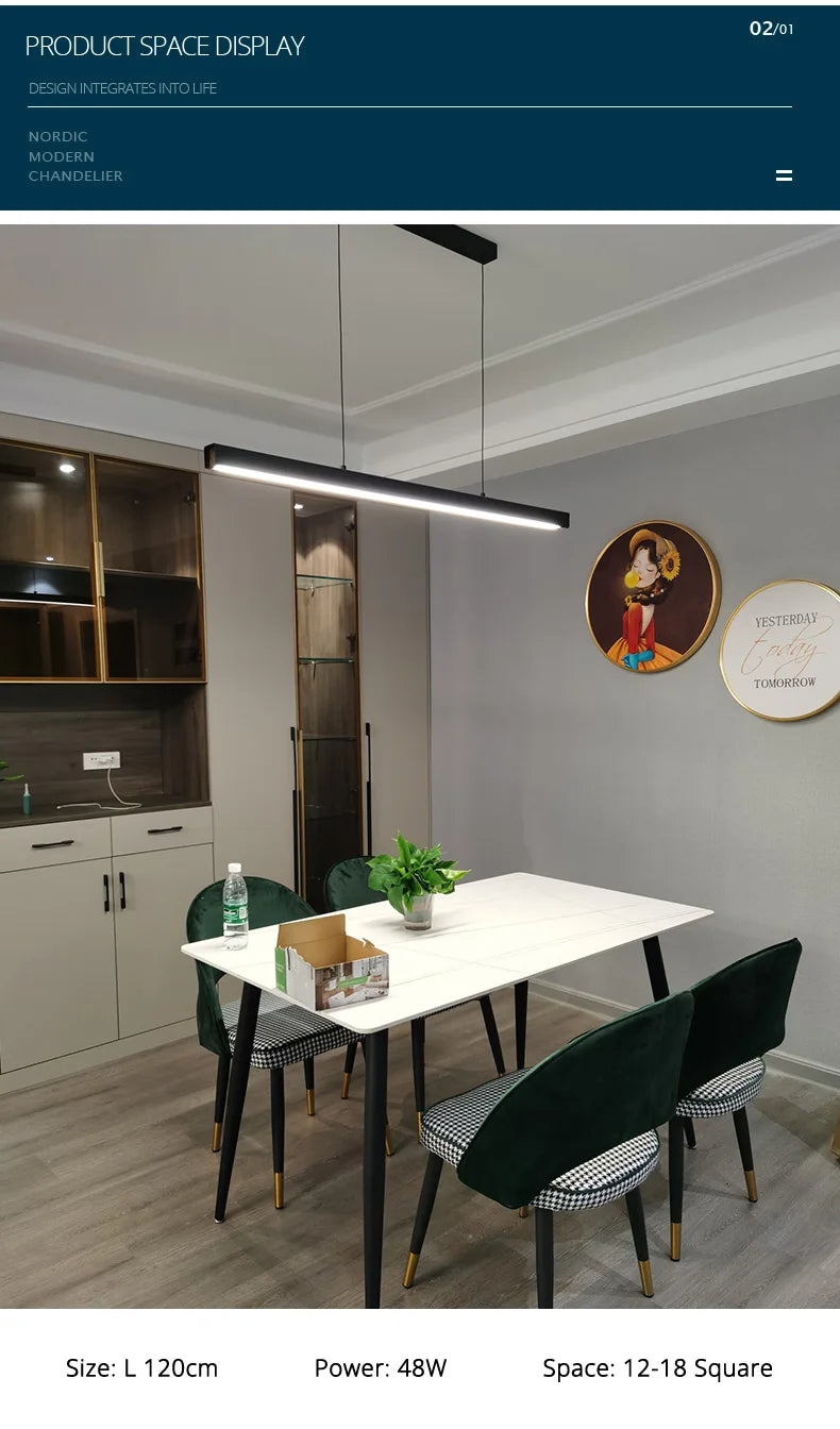 One word minimalist dining room chandelier modern long strip dining table lamp luxury dining room bar table lamp office light