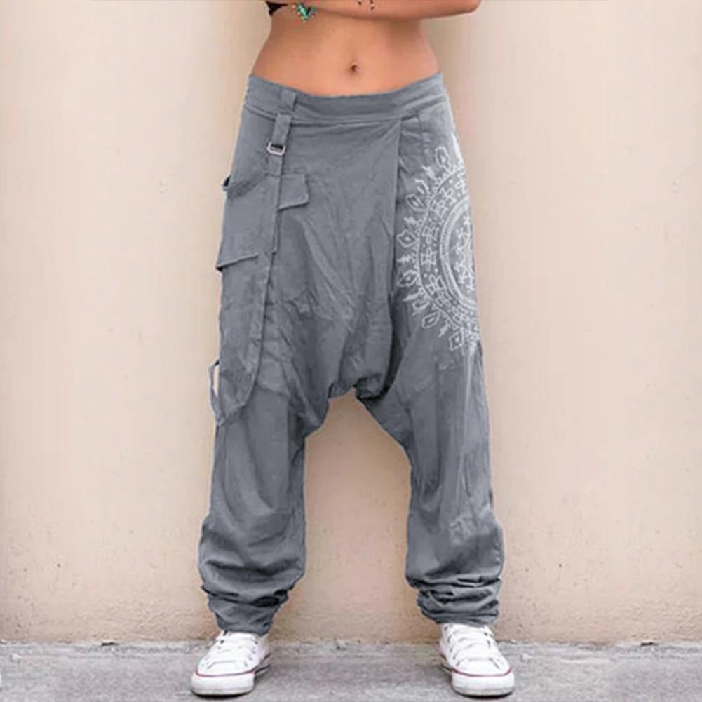 Mens Trousers Hip-hop Casual Low Rise Drop Crotch Retro Print Saggy Baggy Trousers Loose Harem Pants Elastic Streetwear