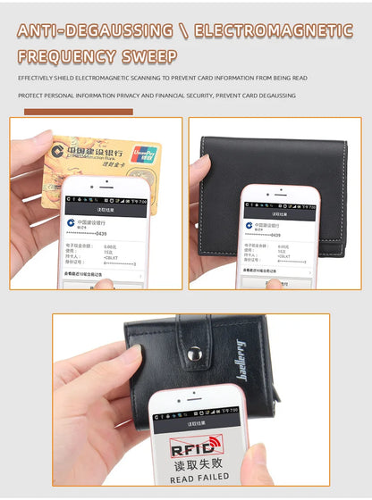 RFID Blocking Protection Men ID Credit Card Holder Wallet Leather Metal Aluminum Business Bank Card Case CreditCard Cardholder