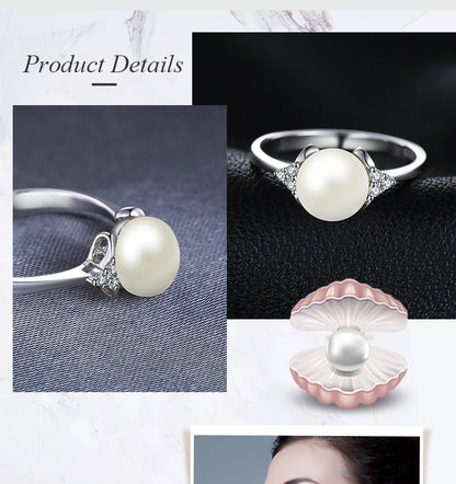 JewelryPalace 8mm Freshwater Cultured Pearl 925 Sterling Silver Rings for Women Engagement Trendy Ring Fashion Gift Fine Jewelry