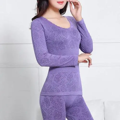 Lace Thermal Underwear Sexy Ladies Clothes Warm Winter Print Seamless Antibacterial Intimates 2020 Elastic Women Shaped Sets