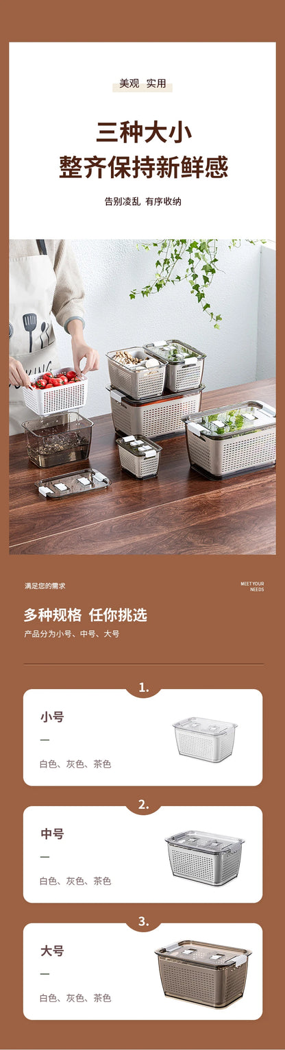 Fridge Storage Box Refrigerator Fresh Vegetable Fruit Boxes Drain Basket Storage Containers With Lid Kitchen Tools Organizer