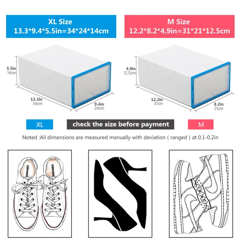 6pcs Transparent Shoe Box Thickened Dustproof Desktop Cosmetic Storage Box Stackable Combination Shoe Cabinet Shoe Organizers
