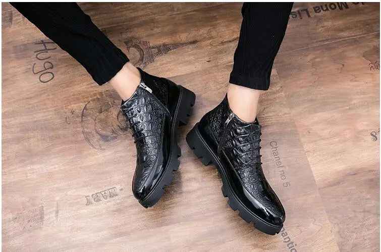 Male patent leather Moccasins shoes High top italian formal dress brogue oxford wedding Business  shoes boots 2021