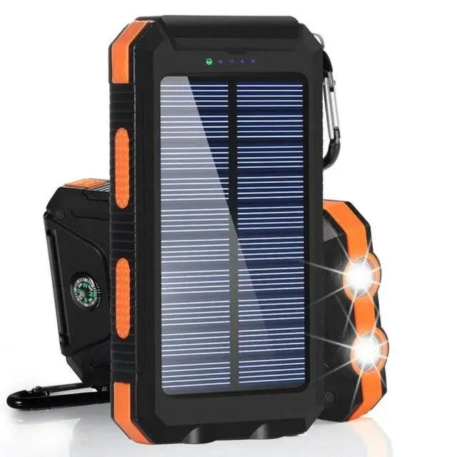 20000mAh Solar Power Bank Outdoor Portable Charger Powerbank Waterproof External Battery Dual USB Charging with LED Light