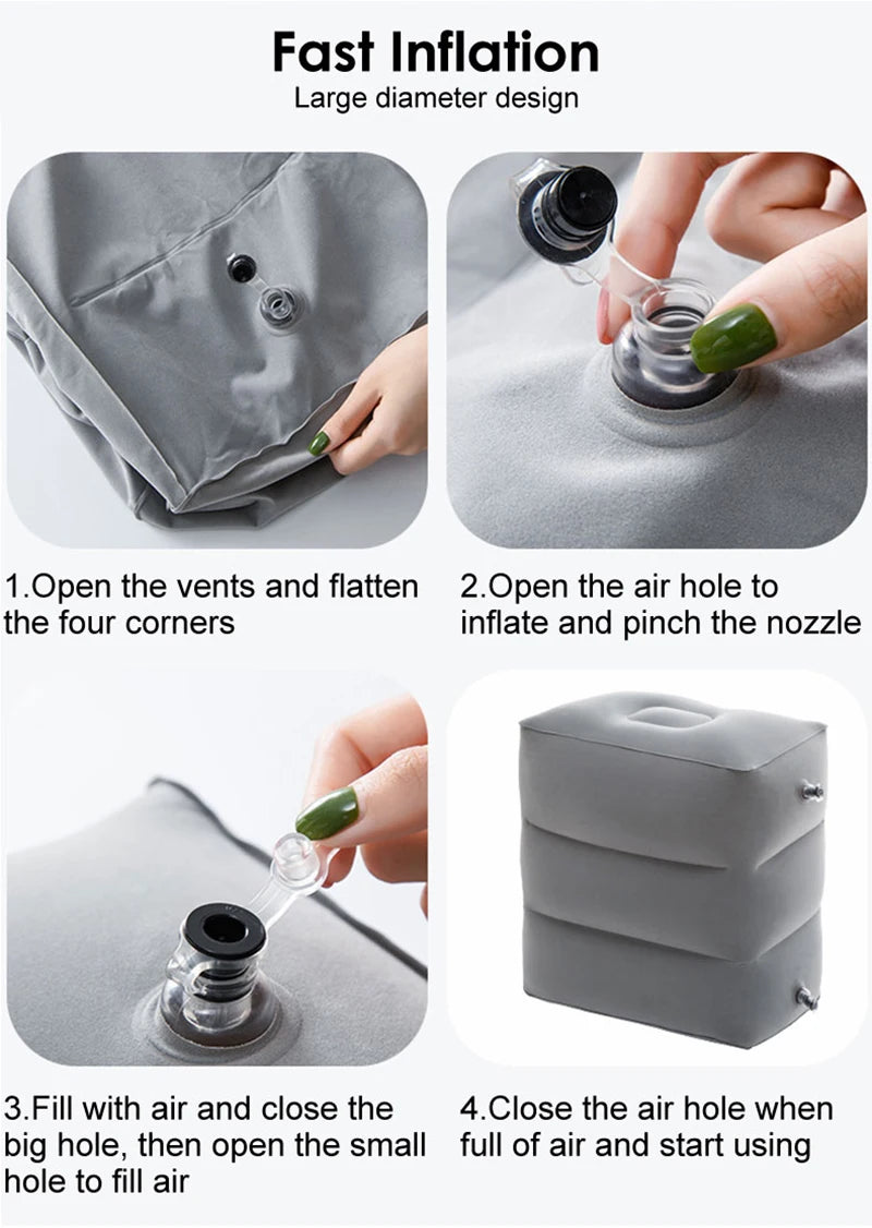 Inflatable Travel Pillow Foot Rest Kids Car Airplane Sleeping Bed Leg Support Height Adjustable Footrest Pillow for Long Trips