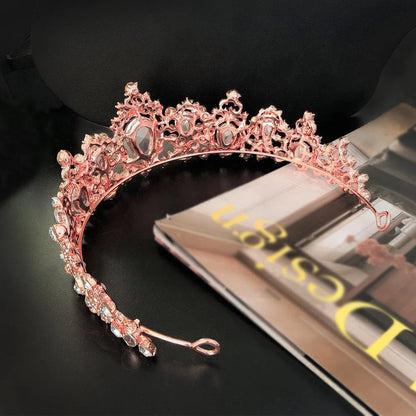KMVEXO Tiaras Wedding Crown Bridal Hair Accessories Luxury Baroque Crystal Pink Queen Crown Women Adult Gift Party Hair Jewelry