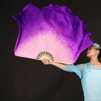 Chinese Classical Dance Hand Fan Large Yangko Dancing Silk Fan Lengthened Gradient Color Foldable Fans Performance Props