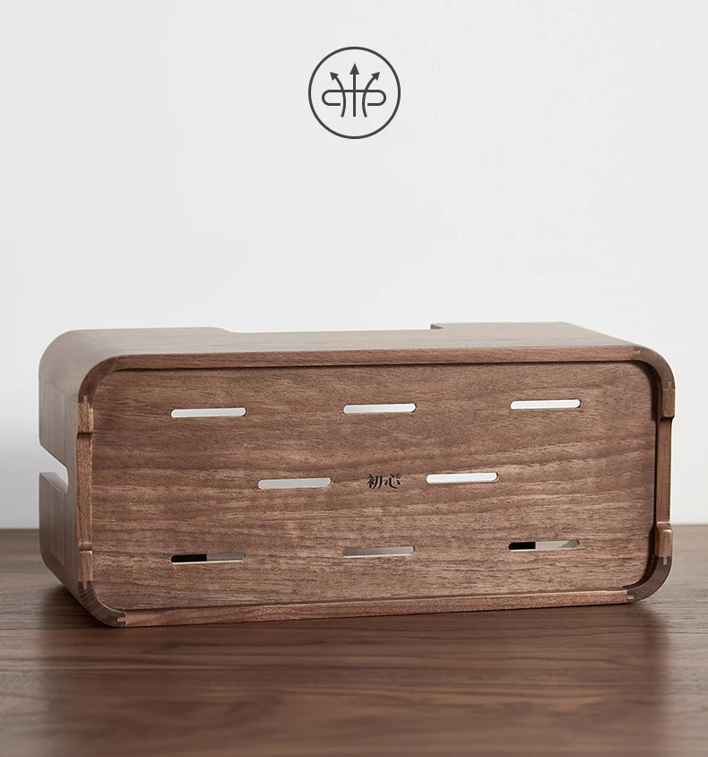 Cable Organizer Management Black Walnut Wood Storage Box Dustproof Junction Box Desktop Clip Holder For TV Box Organizer Shelf