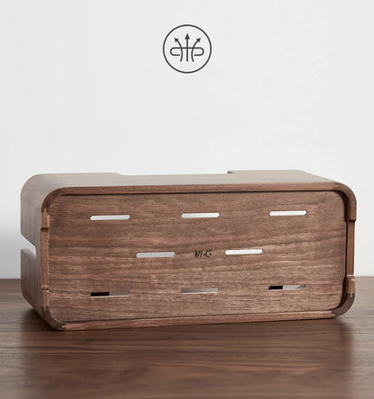 Cable Organizer Management Black Walnut Wood Storage Box Dustproof Junction Box Desktop Clip Holder For TV Box Organizer Shelf