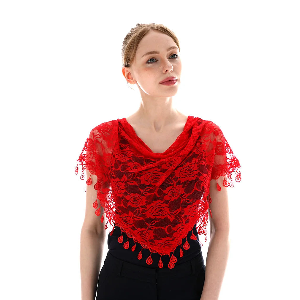 Embroidered Triangle Scarf for Church Shawl Catholic Church Prayer Shawl Sheer Floral Spanish Mantilla Lace Veil Wedding Cape