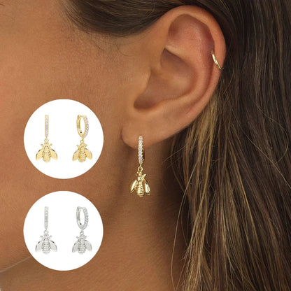 Geometric Zircon Round Bee Butterfly Hoop Earring for Women Cute Animal Huggie Ear Ring Jewelry Pendientes Wholesale
