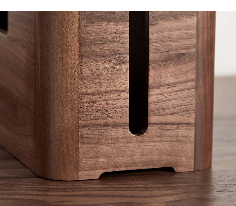 Cable Organizer Management Black Walnut Wood Storage Box Dustproof Junction Box Desktop Clip Holder For TV Box Organizer Shelf