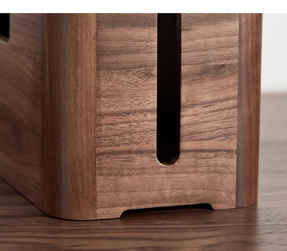 Cable Organizer Management Black Walnut Wood Storage Box Dustproof Junction Box Desktop Clip Holder For TV Box Organizer Shelf