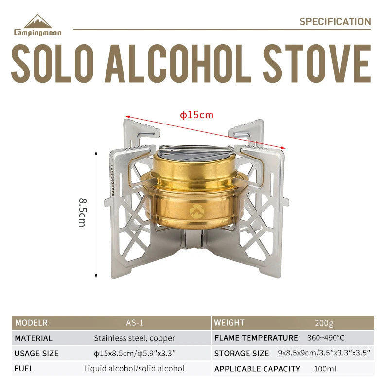 CAMPINGMOON AS-1/AS-ST Outdoor Small Picnic Equipment Alcohol Stove Brass Stove Liquid Alcohol Stove Head Portable Stove