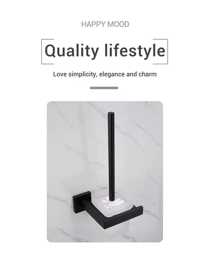 Black Stainless Steel Square Wall-mounted Bathroom Accessories Toilet Brush
