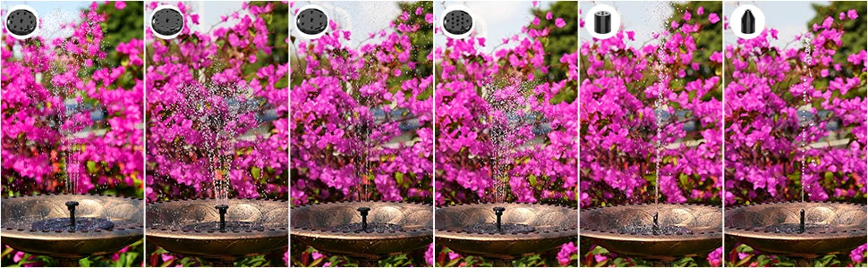 1.5W Solar Fountain Pump, with 6 nozzles Solar Bird Bath Fountain, Water Pump Floating Fountains Suitable for Ponds