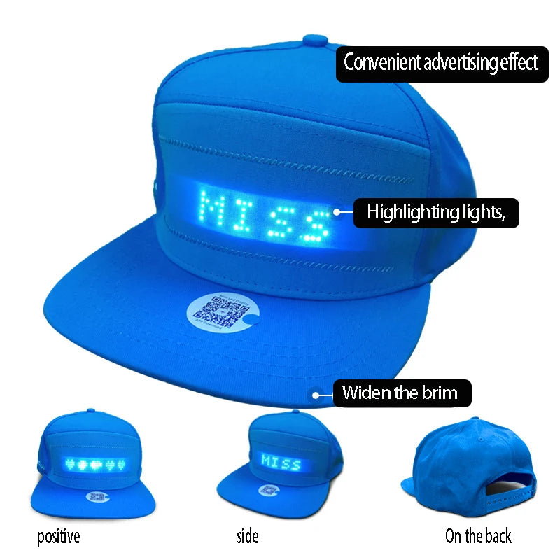 Luminous LED Cap DIY Message And Picture Bluetooth Control Fashion Apparel Accessories LED Decor Glowing Baseball Cap