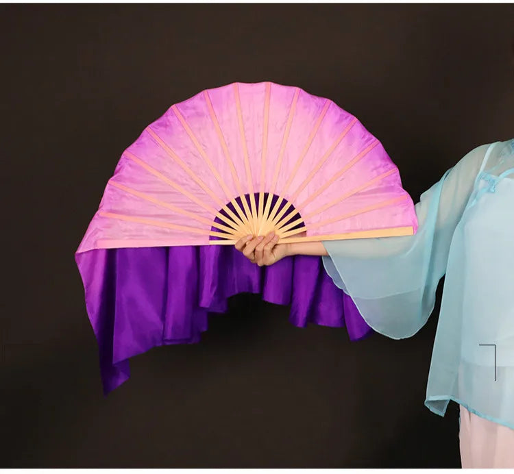 Chinese Classical Dance Hand Fan Large Yangko Dancing Silk Fan Lengthened Gradient Color Foldable Fans Performance Props