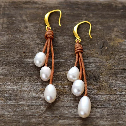 Pearl Earrings Natural Freshwater Pearls Leather Earring Designer Pearl Female Jewelry Drop Ear Ring Women Gift