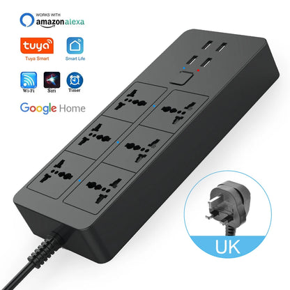 Smart Power Strip WIFI  Universal with 5V3.1A Alexa Googlehome Bluetooth Control Multi Plug 6AC 4USB Voice Contro UK/EU/US/AU