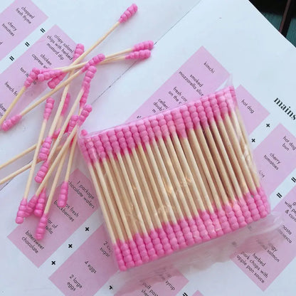 100PCS pink girl heart cute cotton swab stick double head cotton stick disposable makeup remover cotton swab cotton bat