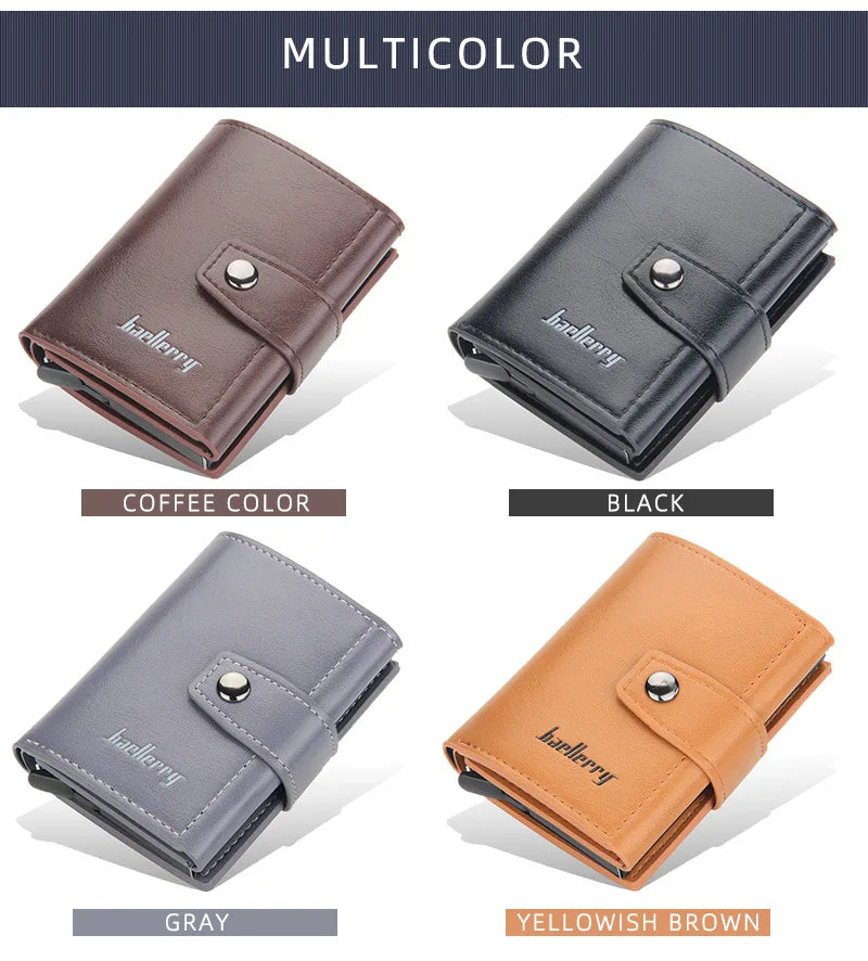 RFID Blocking Protection Men ID Credit Card Holder Wallet Leather Metal Aluminum Business Bank Card Case CreditCard Cardholder