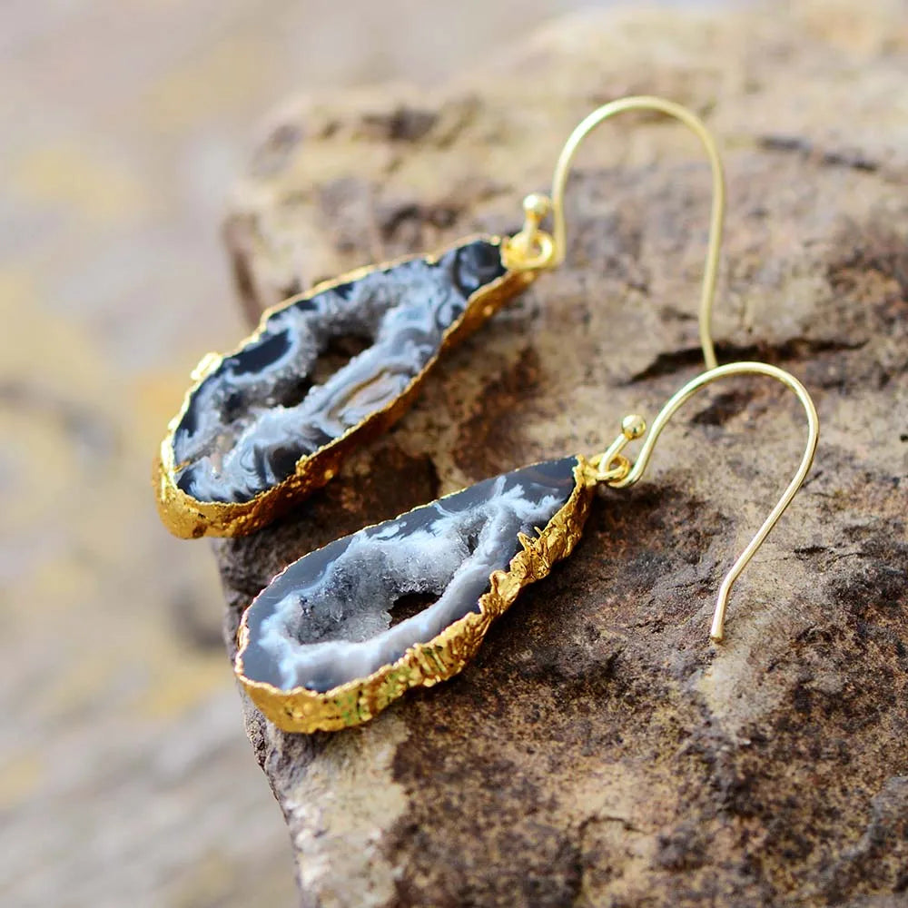 Women Earrings Unusual Natural Druzy Dangle Earrings Designer Bohemian Earrings US European Drusy Jewelry Dropshipping