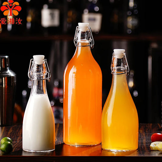 Enzyme Bottle,Bartender Tool,Fresh Lemon Lime Kitchen Oil Bottle,Jars With Lid Seal Buckle Plastic Storage Container Glass