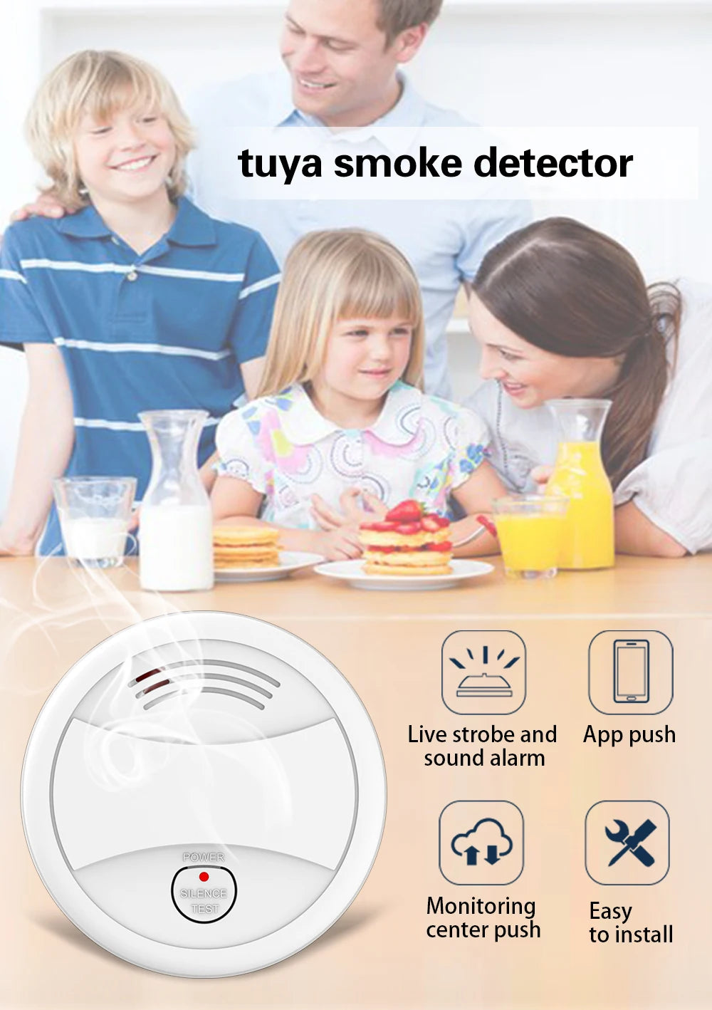 Wifi Tuya Smart Smoke Detector Sensor 80DB Alarm Fire Smoke Detector Wifi/433 Fire Protection Home Security Alarm Smart Life APP
