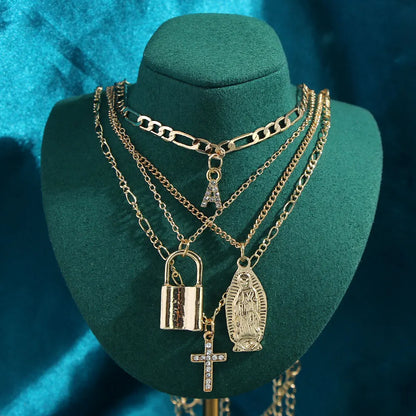 New Multi Layer Butterfly Dragon Charms Crystal Necklaces For Women Punk Golden Angel Letter Clavicle Chain Hiphop Gifts Jewelry