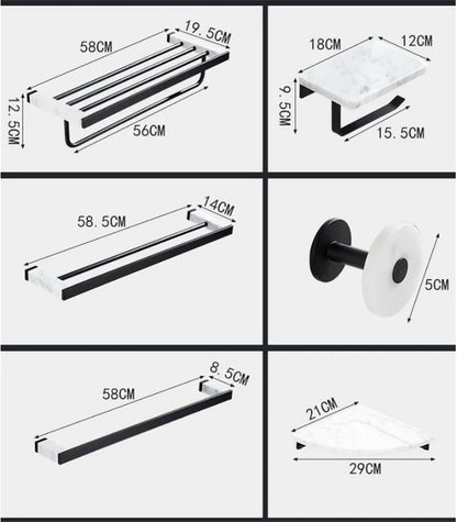 Bathroom Accessories Set Black Bathroom Shelf,Towel Rack,Towel Hanger Paper holder,Toilet Brush Holder Marble & Brass