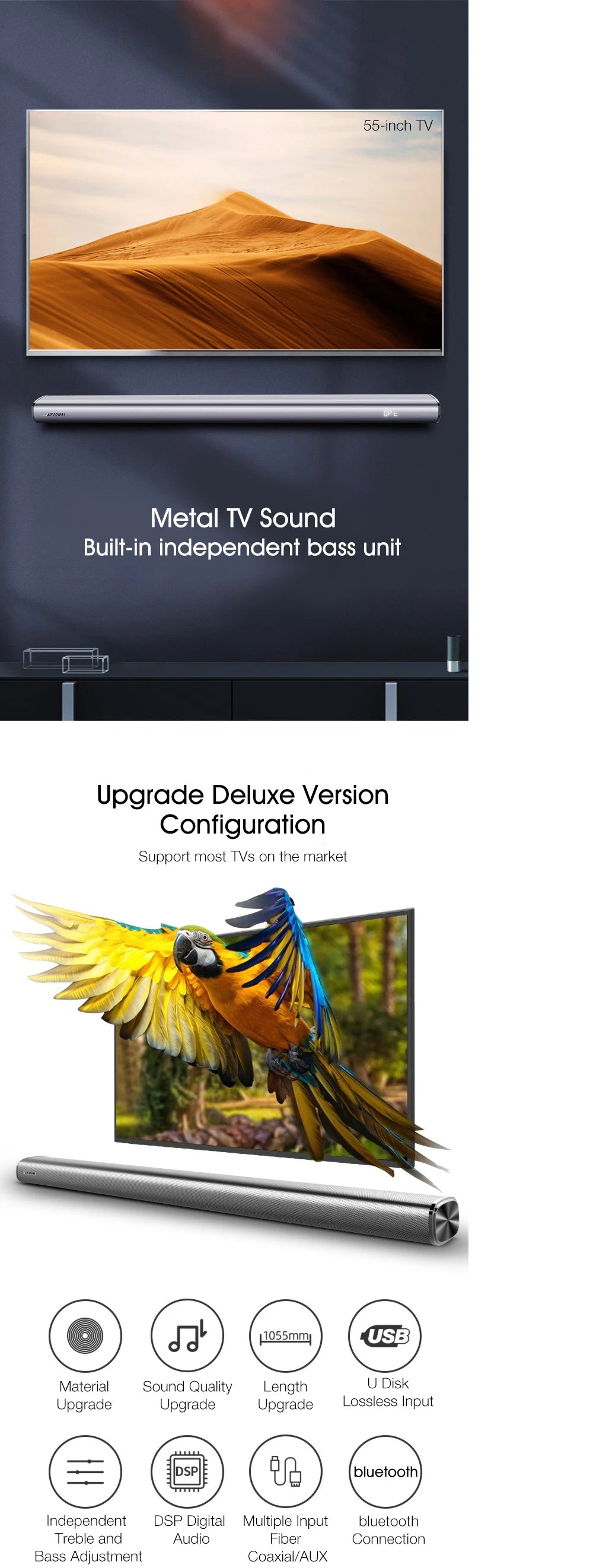 Soundbar Home Theater TV Audio 5.1 Bluetooth Dsektop Speakers 80W High Power Living Room Wall Mounted Remote Control Fully