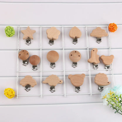 Kovict 5Pcs 19 Styles Beech Wooden Clips Metal Bracket DIY Pacifier Chain Handmade Crafts Accessories