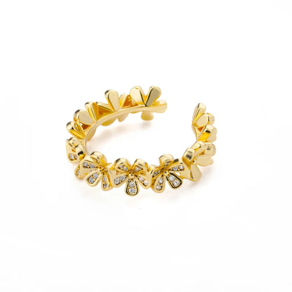 Ladies Flower Open Rings For Women Stainless Steel Cubic Zircon Flower Open Adjustable Ring Jewelry Students Girl Gift 2022