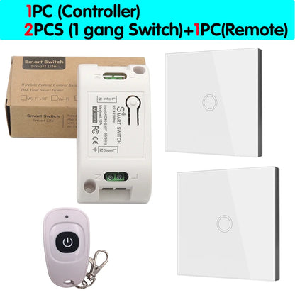Smart Home Touch Light Switch Led Wireless 86*86 Remote on Off Wall Switch AC 110V 220V 10A Receiver 1/2/3gang for Ceiling Lamp