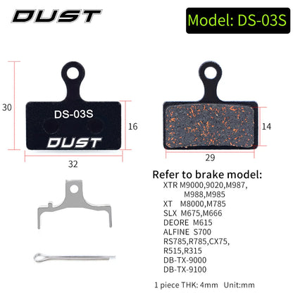 DUST 1Pair Semi-Metal Bicycle Hydraulic Disc Brake Pads MTB Mountain Bike Parts for SHIMANO XT XTR M315 SRAM Avid BB5 BB7 E1 E3