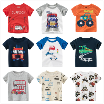 Baby Boys Clothes T-Shirts for 1 2 3 4 5 6 7 8 Years 100% Cotton Short Sleeve Car Bus Fire Truck Cartoon  Kids Summer Clothing