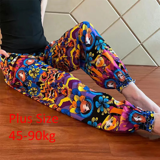 Women's Casual Print Palazzo Pants, Loose Sleep Pyjama Pants, Wide Leg, Thin Shorts, Cropped Pants, Summer Outdoor, ouc1143