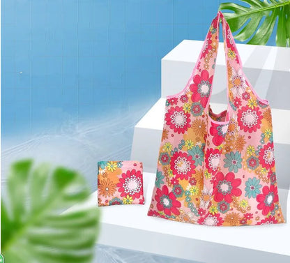 Large Reusable Shopping Bag Women's Foldable Floral Environmentally Friendly Portable Tote Bag Grocery Storage Bag