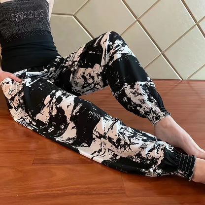 Women's Casual Print Palazzo Pants, Loose Sleep Pyjama Pants, Wide Leg, Thin Shorts, Cropped Pants, Summer Outdoor, ouc1143