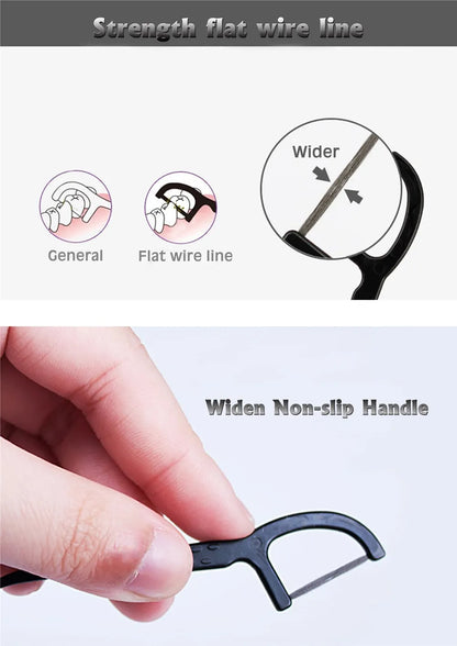 Flat dental floss bamboo charcoal hilo dental toothpick teeth cleaning organic dental teeth floss black teeth stick