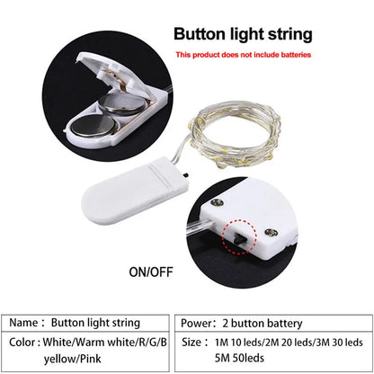 LED String Lights Night Light Holiday lighting Fairy Garland 1M2M3M 5M Decoration Light For New Year Wedding Brithday Party Lamp