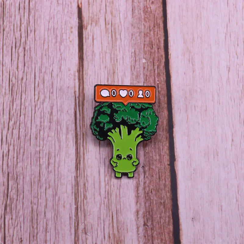 Vegan Enamel Pin Hamburger Broccoli Carrot Pussy Vegetarian Vegetables Badge Cartoon Brooch
