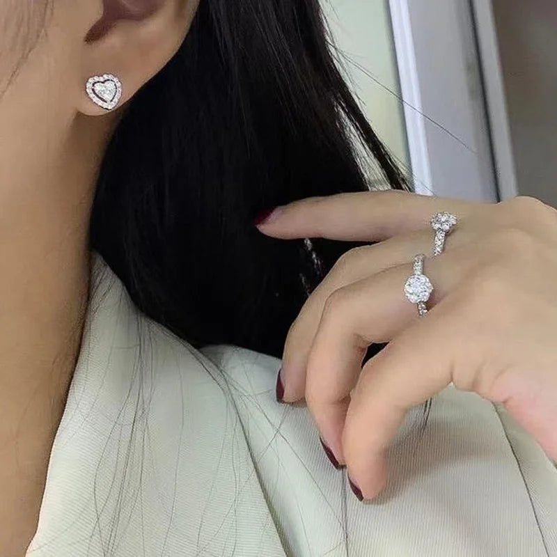 Huitan Luxury Full Cubic Zirconia Heart Earrings for Bridal Wedding Engagement Accessories Shiny Fashion Jewelry Women Ear Ring