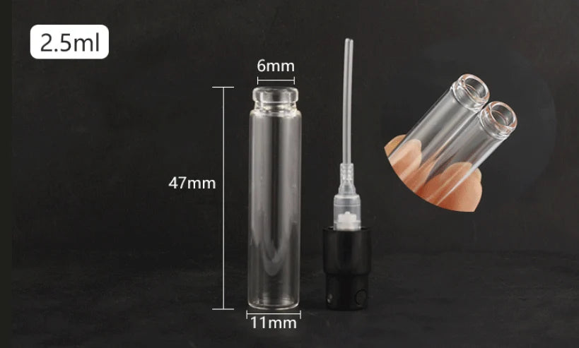500pcs Invisible Springs Sprayer 1.5ml 1.8ml 2ml 2.5ml Bayonet Glass Perfume Bottle Sample Refillable For Fragrance Perfume