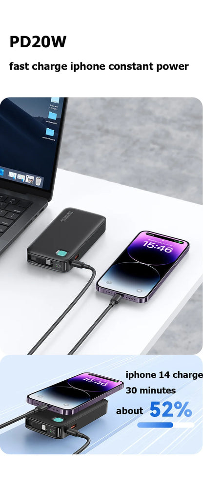 Hot Sale Bank Power With Cable Portable Power Bank PD 20W Fast Charger With Type C Cable Three Charger Port Bank Power