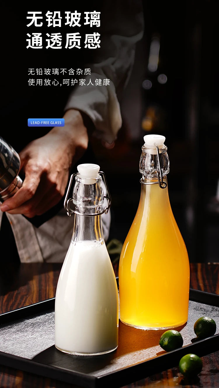 Enzyme Bottle,Bartender Tool,Fresh Lemon Lime Kitchen Oil Bottle,Jars With Lid Seal Buckle Plastic Storage Container Glass