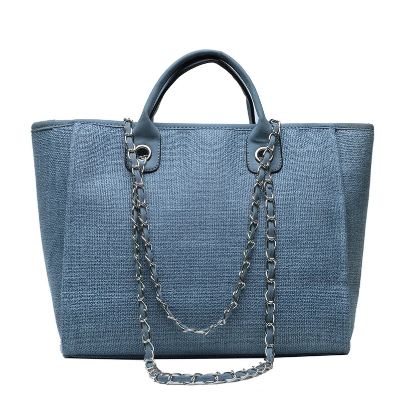 Women Tote Bags Fashion Canvas Large Capacity Handbag Casual Chains Shoulder Bags Ladies Big Messenger Bag Shopping Bag